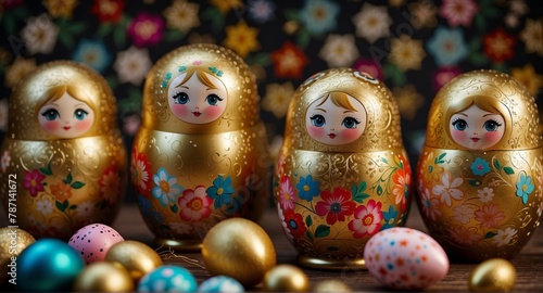 Background with Russian souvenirs - matryoshka dolls photo