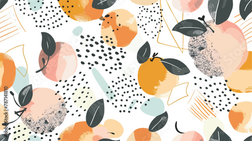 Hand drawn peaches and Four shapes spots dots and lin