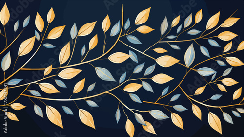 Blue and gold tree leaves design. Great for wall art © Roses