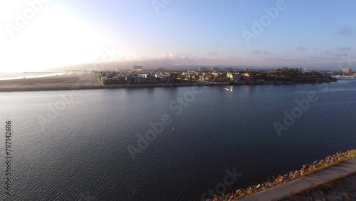 Wallpaper Mural Aerial Panning Shot Of Bridge Over Rippled Sea In Residential Town - Marina Del Rey, California Torontodigital.ca