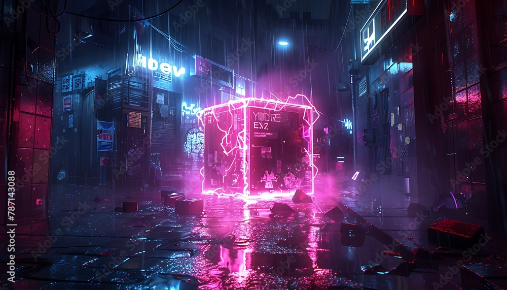 Vibrant Neon Lights Illuminate Dynamic Package in Electrifying Scene