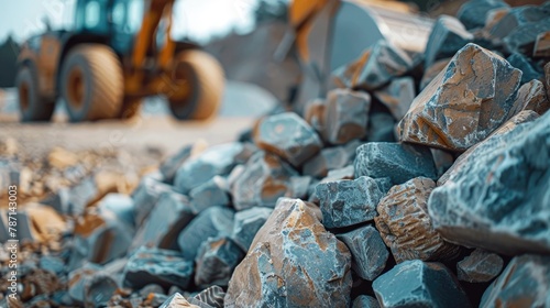 Close up shot of stones delivered from a quarry for road construction photo