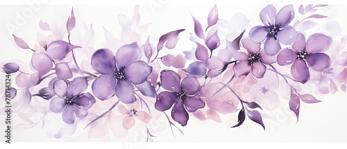 purple flowers are painted on a white background with a white background