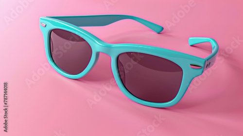 Blank mockup of retro rectangular sunglasses with a bright blue frame .