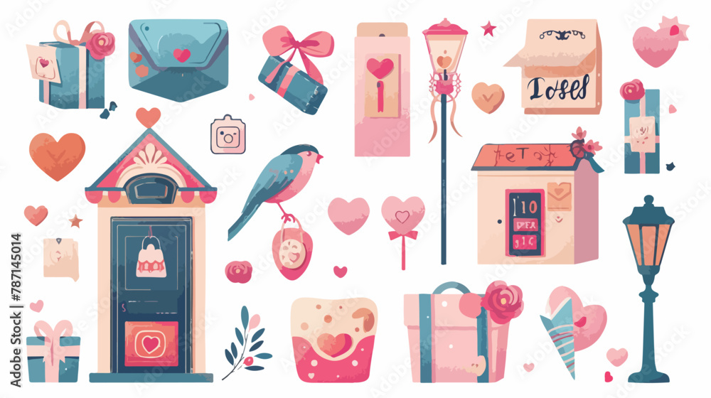 Love post office. Many Four romantic objects. Saint Vector