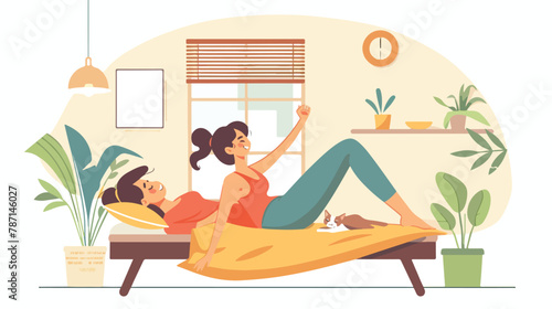 Morning exercises flat vector illustration. Healthy