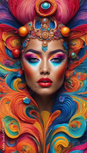 Woman with vibrant colors on face and hair