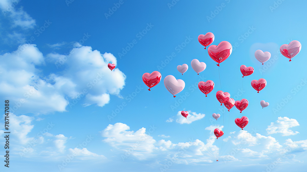Valentines day hearts in the blue sky