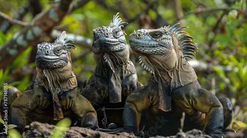 Three Galápagos iguanas in natural setting. photo