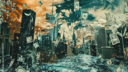 A metaphor for financial crisis, economic collapse. Collage art. photo