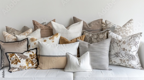 A collection of various stylish decorative pillows presented on a white background, formatted as a banner design