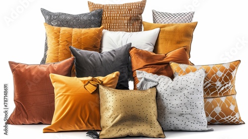 A collection of various stylish decorative pillows presented on a white background, formatted as a banner design