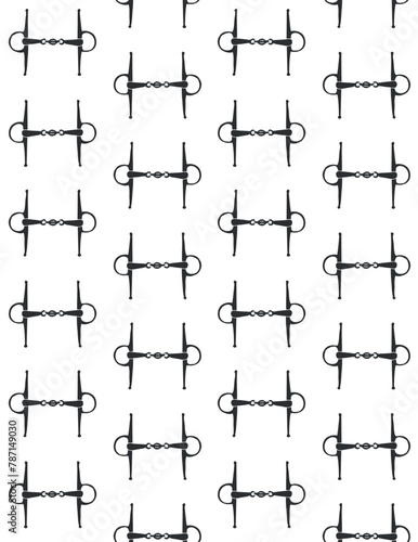 Vector seamless pattern of hand drawn doodle sketch horse equestrian bit isolated on white background