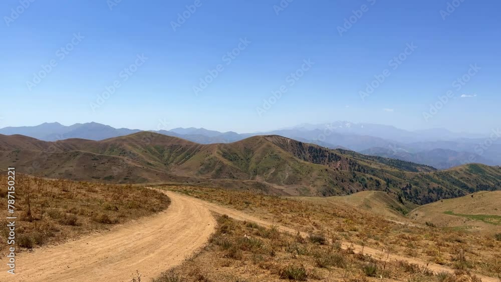 The mountain system of the Western Tien Shan in Uzbekistan. Panorama of the Western Tien Shan on the Angren plateau, Tashkent region. Promising orange mountains in the Western Tien Shan. 4K The mountain system of the Western Tien Shan in Uzbekistan. Panorama of the Western Tien Shan on the Angren plateau, Tashkent region. Promising orange mountains in the Western Tien Shan. 4K