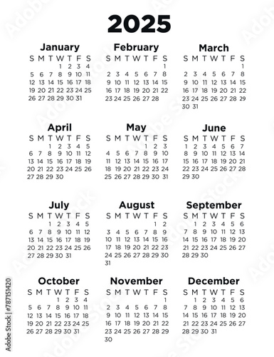 Minimalistic 2025 calendar template