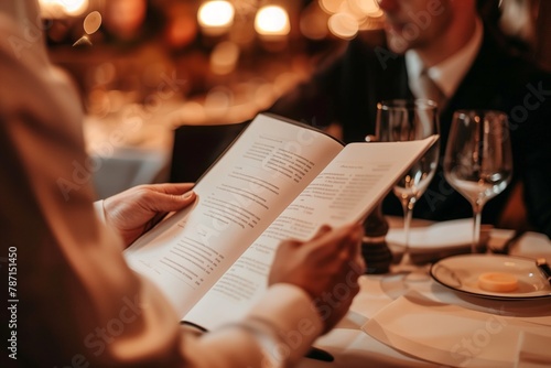 Elegant hands holding a restaurant menu