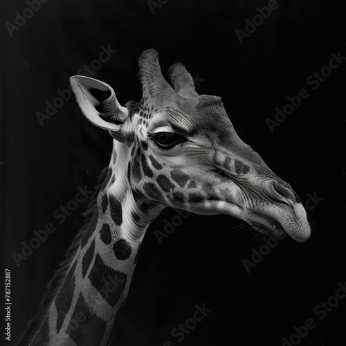 Majestic Giraffe Portrait in Striking Monochrome