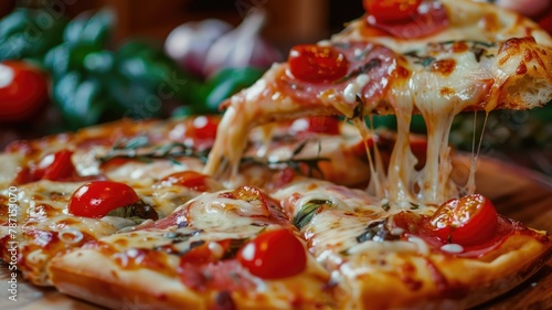 Mouthwatering Italian-Style Pizza with Fresh Tomatoes,Basil,and Melted Cheese