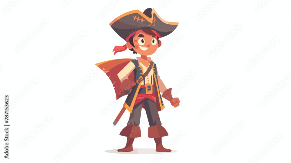 Pirate concept with a boy in pirate costume isolated