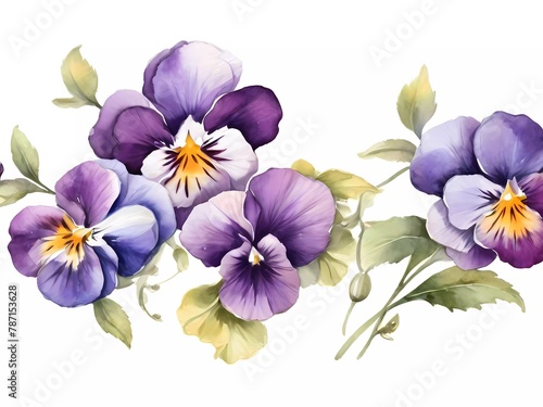 bouquet of flowers  colorful pansy flowers in the garden painted with watercolors