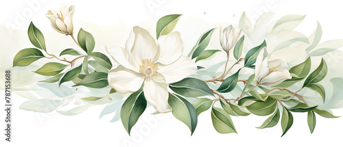 a white flower with green leaves on a branch © Masum