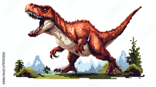Pixel art dinosaur T-Rex on white background Vector illustration © Megan