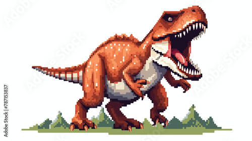 Pixel art dinosaur T-Rex on white background Vector illustration