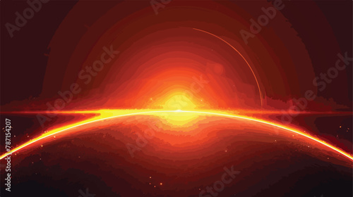 Planet horizon shine effect. Red orange solar
