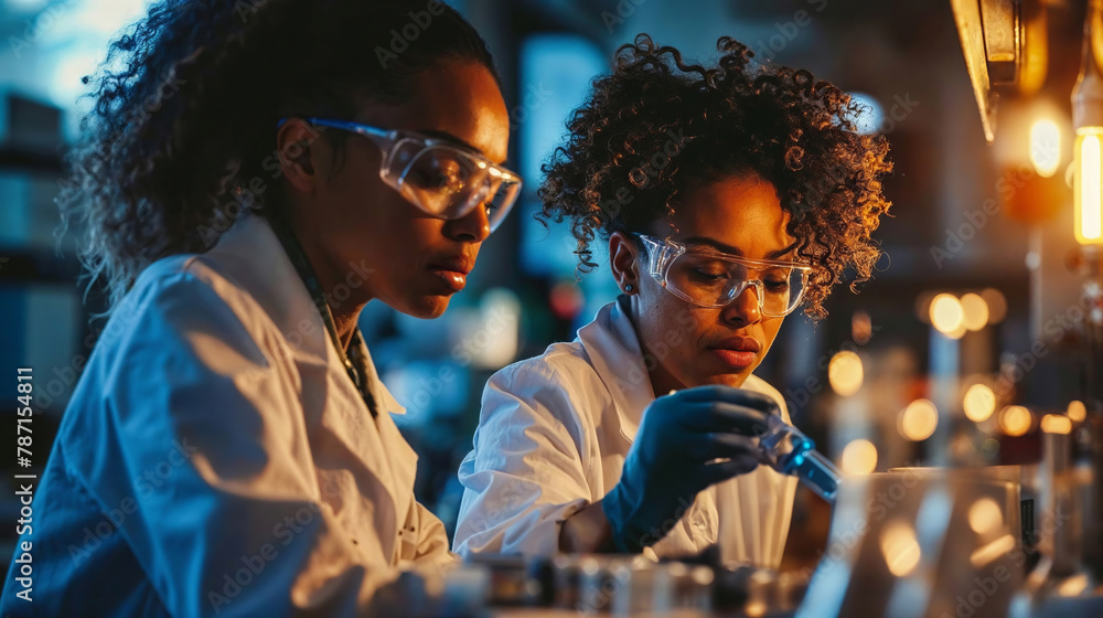 Fototapeta premium Female scientists engaged in laboratory research. Generative AI image