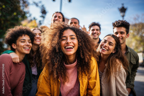 Joyful diverse friends enjoying time together outdoors Generative AI image