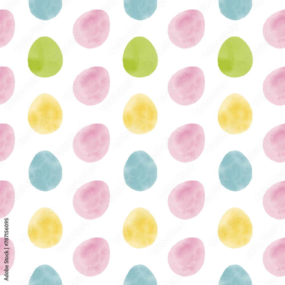 Seamless pattern with easter eggs, hand drawn illustration in watercolor style