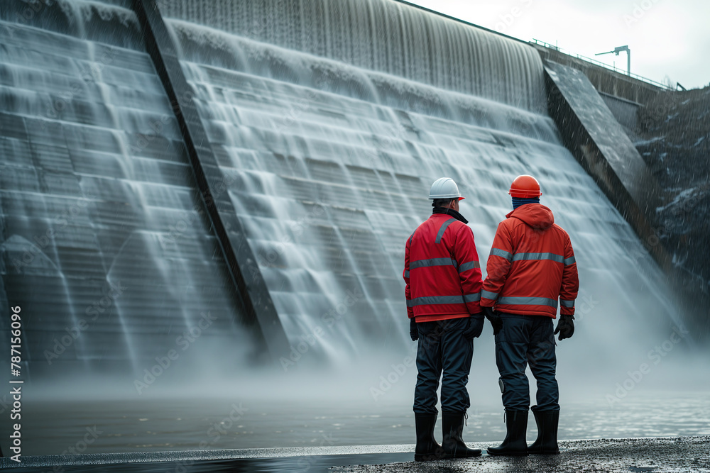custom made wallpaper toronto digitalEngineers Evaluating Water Flow at Dam Site. Generative AI image