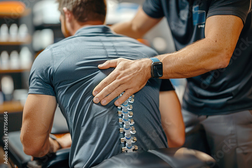 A chiropractor performs an adjustment on a patient's spine, relief from back pain.