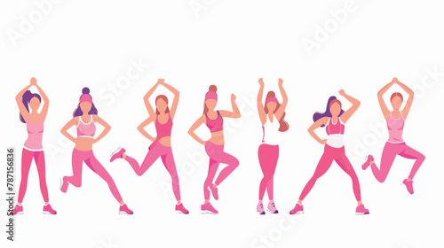 Pose of people exercising in pink clothes female flat
