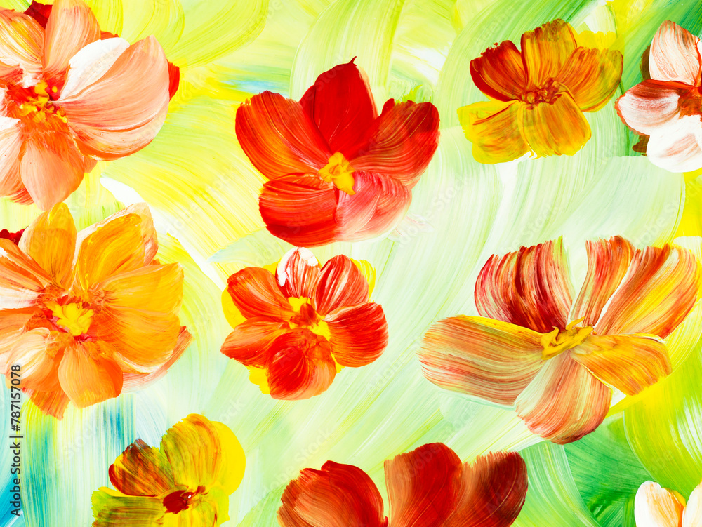 custom made wallpaper toronto digitalAbstract flowers, original hand drawn acrylic painting, impressionism style, color texture, brush strokes of paint, modern art background.