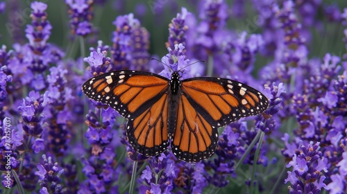 Butterfly Resting on Violet Lavender Blooms © 2rogan