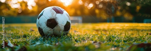 Vibrant Soccer Ball in Grassy Field During Sunset on Sports Field photo