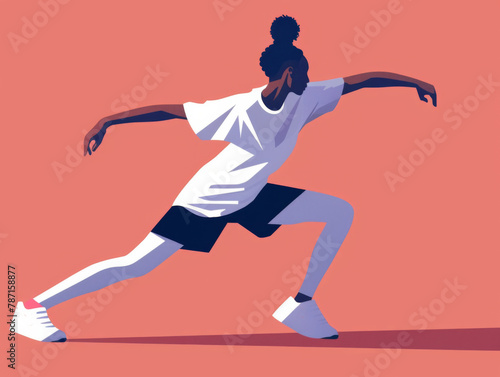 Illustration of a female athlete running, depicted in a dynamic pose with a stylized design on a pink background.