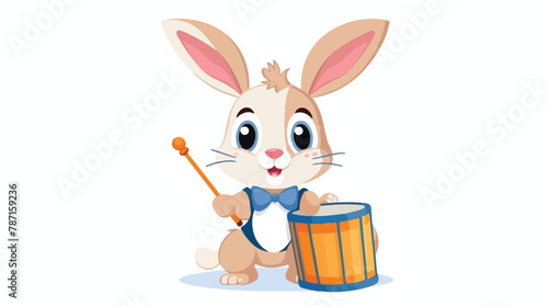 Rabbit with drum toy on white background baby toys Vector