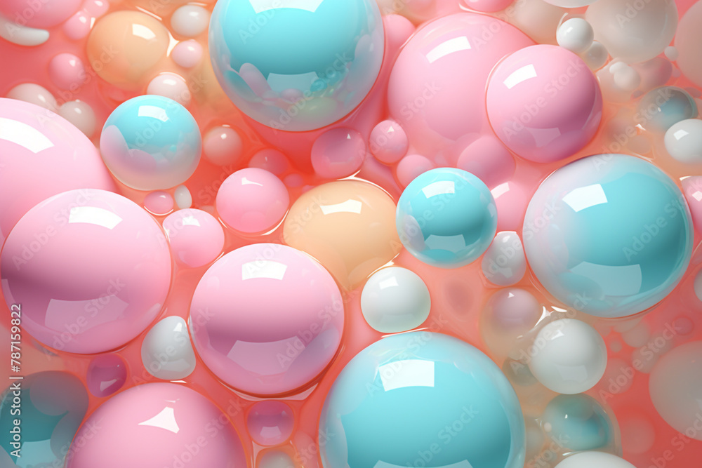 Whimsical pastel delights soft color balls and bubble gums. Abstract digital Illustration of pink soft color 3D matt balls. AI-generated. Whimsical pastel delights soft color balls and bubble gums. Abstract digital Illustration of pink soft color 3D matt balls. AI-generated.