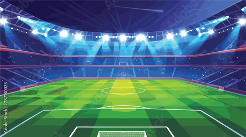 Realistic football field with illumination vector illustration