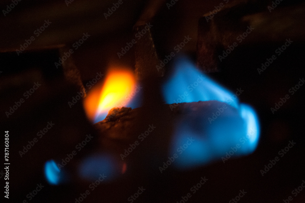 Fototapeta premium Fire gas stove in the kitchen
