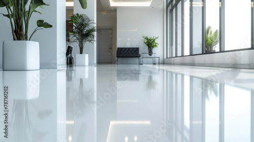 An epoxy-coated floor enhances the aesthetics and durability of the room, providing a sleek and resilient surface.