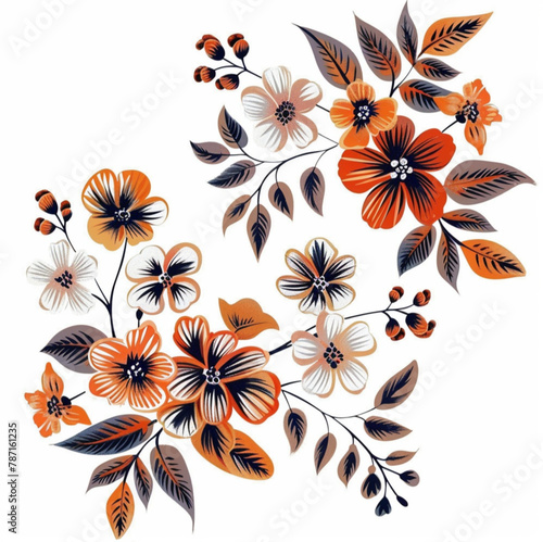 retro vintage flowers in 60's style. white background  photo