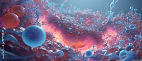 A vibrant and surreal 3D animation within the thyroid gland, depicting cells fighting against hormonal imbalances, no shadow photo