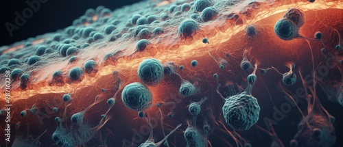 A detailed 3D scene set within the human nails, showing cells combating fungal infections in a tough, keratinous environment, medical illustration style photo