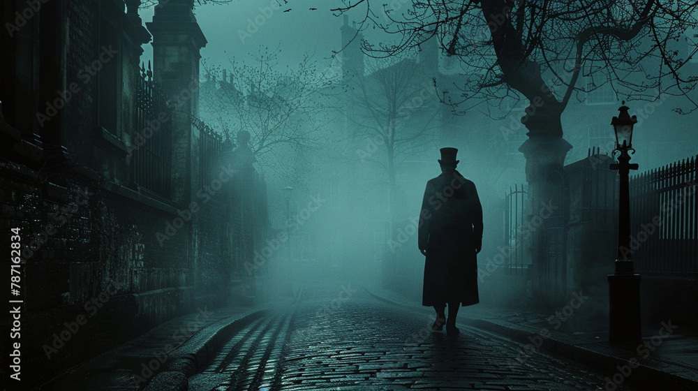 Misty London streets at night, the foreboding figure of Mr. Hyde emerging, encapsulating Stevenson's eerie Victorian. Misty London streets at night, the foreboding figure of Mr. Hyde emerging, encapsulating Stevenson's eerie Victorian.