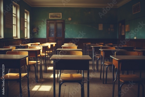 empty old class room in school blurry background