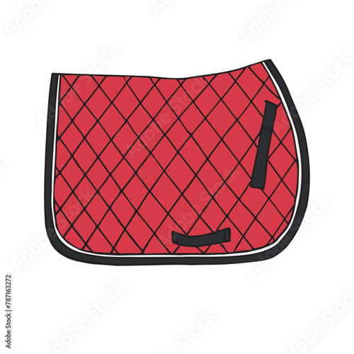 Vector hand drawn doodle sketch colored horse equestrian saddle pad isolated on white background