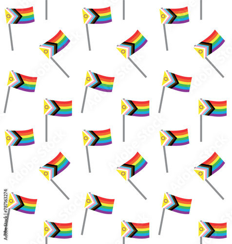 Vector seamless pattern of flat new lgbtq flag isolated on white background